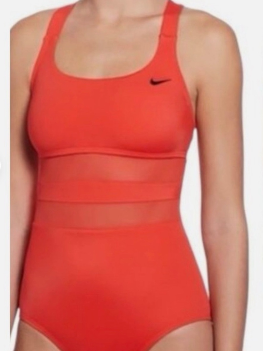 Nike Coral Red One Piece Swimsuit Size Large Mesh Edge V-Back Competition